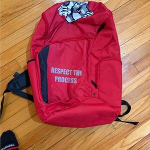 Red Backpack with Graphic Design